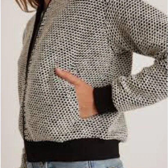 Marine Layer Birdseye Bomber JacketXSBlack & White Textured Zip-Up EUC